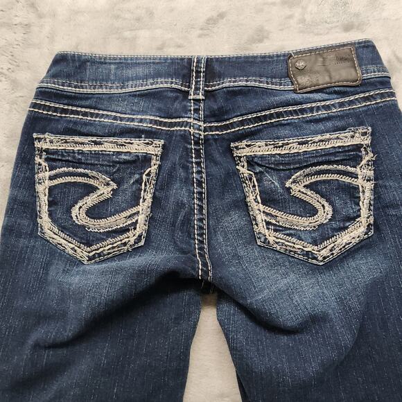 Silver Jeans Women W29/L22 1/2 Blue Dark Wash Suki Mid Capri Fluid Stretch Denim - Picture 5 of 15